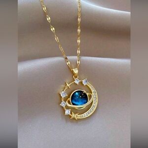 Gold and Blue Planet Pendant Necklace
